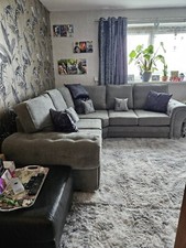 Corner Sofa Vegas 5 Seater Couch Settee Grey Chenille Fabric High Back Cushions