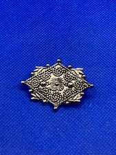 Vintage Silver Tone Metal Diamond Shape Brooch with Flower Design