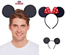 Mickey Minnie Mouse Ears Headband Alice Band Fancy Dress Spotted Bow Ladies Girl
