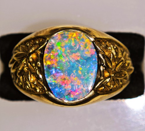 10k australian black opal ring - 10k,