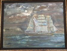 Original large oil painting of ship signed by John Elsworthy 2002 Moonlighting