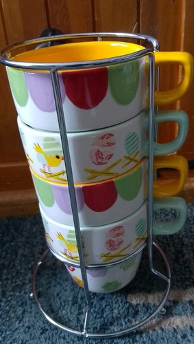 Hand painted stacking mugs - hand,