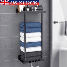 Towel Holder Rack Bathroom Storage Rack Wall Mounted with Shelf Hooks