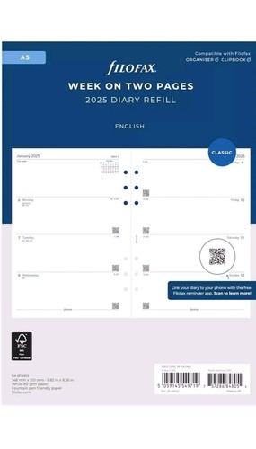 Filofax 2025 diary week - a5,