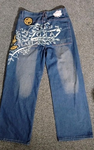 Vtg baggy graphic jeans wide - vtg,