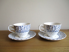 2 x ROSE Bouquet Tea Cup & Saucer Royal Victoria Blue & White Chintz