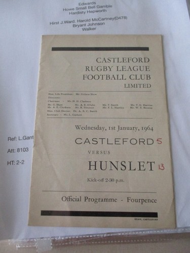 1963 castleford hunslet - v,