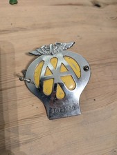 Vintage AA Recovery Car / Vehicle Badge Stamped Yellow And Chrome Good Condition
