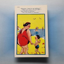Comic Postcard C1960 Fat Lady Seaside Insurance Bathing TROW Brook Publishing