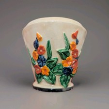 Vintage Japanese Maruhon Ware Small Vase/Planter w. Handpainted Raised Flowers