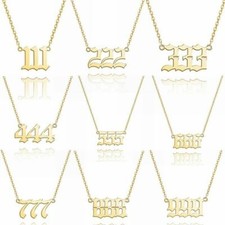 Stainless Steel Angel Number Charm Pendant Necklace Chain Women Jewelry Gifts