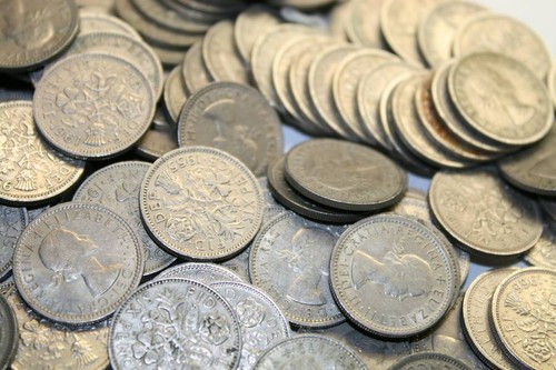 Old sixpence coins - old,