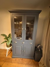 Grey Painted Wooden Dresser / Glass Display Cabinet with Drawers & Cupboards