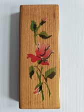 Vintage Retro Wooden Pencil Case with Red Rose Stem on the Lid