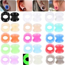 2pc Multicolor Thin Silicone Double Flared Flesh Tunnel Ear Plug Gauge Expander