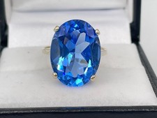 9ct Gold Hallmarked Large Oval Blue Stone Ladies Ring. Goldmine Jewellers.