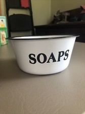 French Country White Enamel Soap Dish / Bowl 6" Farm House Vintage style