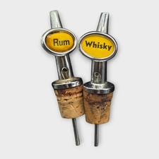 Vintage Chrome Rum & Whisky Bottle Pourers Pair – Barware Stoppers Set