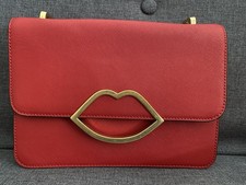 Brand New Genuine Lulu Guinness Leather Edie Crosshatch Red Handbag