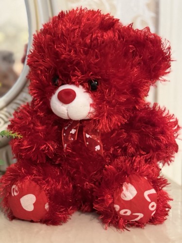 Red plush teddy bear soft - red,