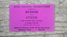 BUDGIE / SPIDER LIVE GRAVESEND WOODVILLE HALLS RARE TICKET STUB 10/5/82