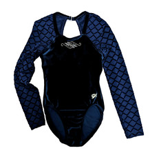 GK ELITE Size Medium M Women's Girl's Velour Long Sleeve Leotard Navy Blue