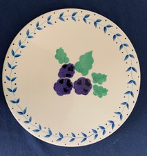 English Country Pottery : flat cake or cheese plate / platter  Pansy design