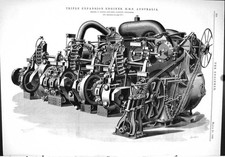Antique Old Print 1889 Triple Expansion Engines Ship H.M.S. Australia Napier