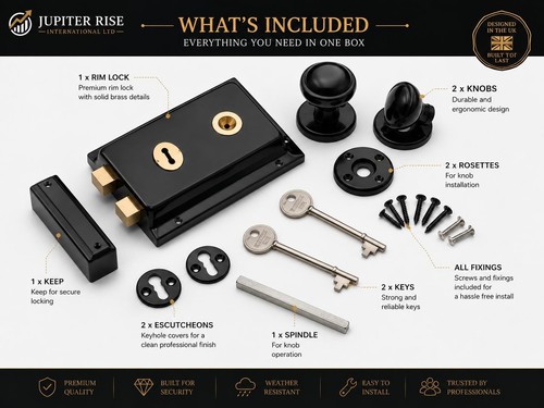 Black rim lock set 4 - black, 4"
