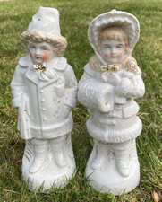 ANTIQUE GERMAN PAIR OF PORCELAIN FIGURINES BOY &  GIRL 1900s  UNATRIBUTED 19.5cm