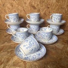 9x Antique Royal Crown Derby Osborne Blue & White Coffee Demitasse Cup Saucer