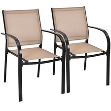 COSTWAY 2 Pieces Outdoor Dining Chairs Garden Patio Bistro Stackable Chairs