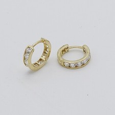 9ct Real Yellow Gold 10mm Diamond Round Hinged Earring Brand New Pairs