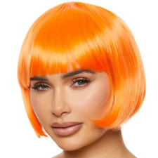 SHORT ORANGE BOB WIG WITH FRINGE FANCY DRESS COSPLAY FASHION FUN WIG UK