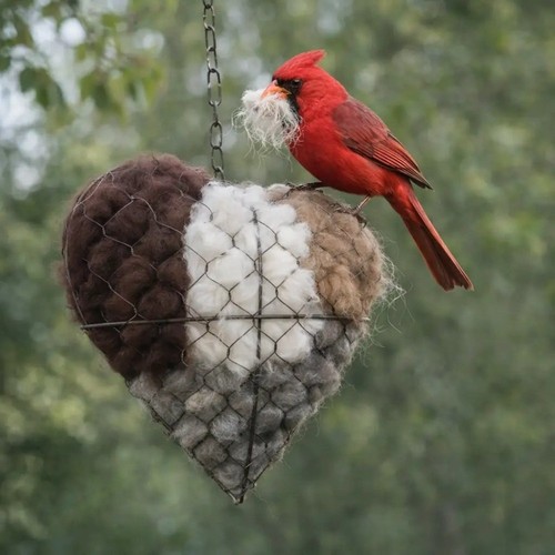 Heart shape cotton wool bird - wool,
