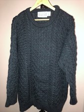 ARAN SWEATER MARKET Blue Mix Chunky Cable Knit 100% Wool Fisherman Jumper Sz XL