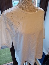 Marks and Spencer Ivory Embroidered Tunic Top Cotton Generous 14 Short Sleeve