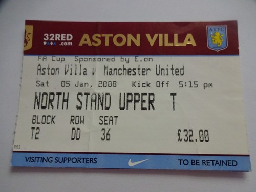 Ticket stub aston villa v - aston,