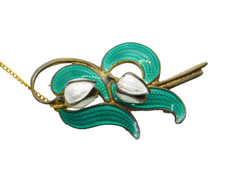 Norwegian Aksel Holmsen Sterling Silver Enamel Snowdrop Flower Brooch Antique