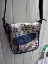 Mantaray Blue Canvas Handbag, Adjustable Shoulder Strap, Zip Fasten