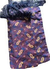 Navy blue silk paisley scarf with fringed tassled ends accessories