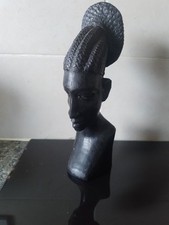 LARGE VINTAGE AFRICAN EBONY CARVED BUST OF WOMAN