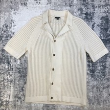 Reiss 'Alphonso' Men's Beige Heavy Knit Button Up Polo Shirt, XL