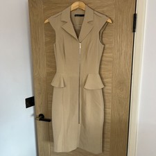 Karen Millen Women's Size 8 Tan Tailored Zip Up Collared Military Style Dress
