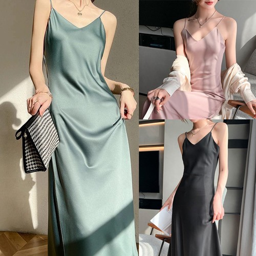 Women long satin slip - satin,