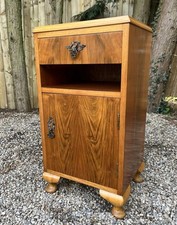 Walnut Bedside Cabinet Pot Cupboard Antique Vintage Queen Anne Art Deco Table