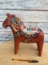 Vintage Large 10" High Swedish Nils Olsson Hand Painted Orange Dala Horse