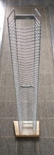 Chrome Metal Wire CD Tower Rack - Holds 60 CDs - Wood Base Finish - 97x23cm