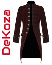 Mens Steampunk Vintage Tailcoat Jacket Velvet Gothic Victorian MAROON Frock Coat