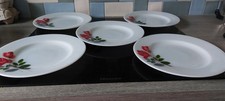 5 Vintage 25cm Large Dinner Plates In The 'June Rose' Pattern. Made In England